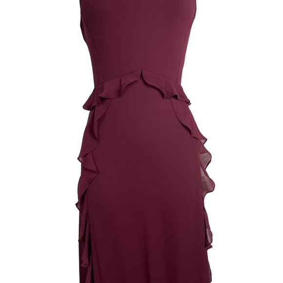 Watters & Watters Wine Red Chiffon Darcie Gown Spaghetti Strap Maxi Layered SZ 8 - Picture 5 of 15